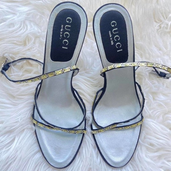 Authentic black and gold Sparkly Gucci Heels with Dustbag Paper and Box - Picture 3 of 4